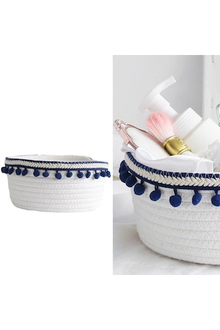 Suntek Güzel Yumuşak Depolama Sepeti Dokuma Pamuk İpliği Yün Lacivert Peluş Top Lacivert