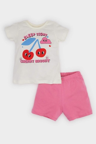 DeFacto Kız Bebek 4'lü Pijama Takımı Desenli Kısa Kollu Penye Üst Beli Lastikli Şort E1551A525HSPN237
