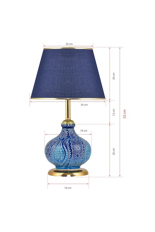 Patara Masa Lambası Abajur Mavi Çinili Gold Mavi