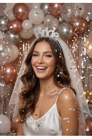 Taç Eva Bride Yazılı Gümüş Simli Gelin Tacı Bekarlığa Veda Kına Gecesi Aksesuarı