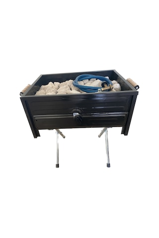 Tüplü Mangal, Özel Lav Taşlı, Fırınlı, Siyah Emaye Kaplı, Katlanır Ayaklı Tüplü Mangal Siyah