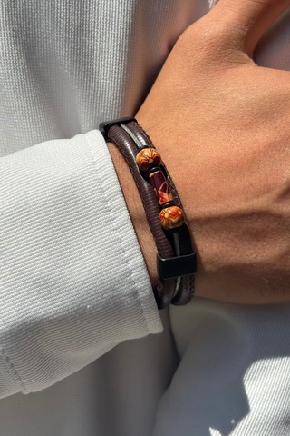 El İşçiliği İle Üretilmiş Hakiki Deri Erkek Bileklik Sarı