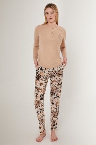 Arnetta 2642 Uzun Kol Kadın Pijama Takımı Bej V1 Bej