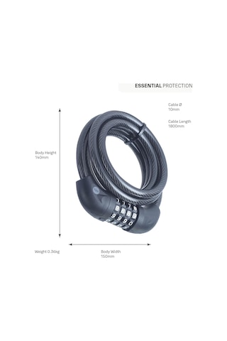 Yale Essential Kablolu Bisiklet Kilidi 1800mm Şifreli Ycc0101802 Gri - Siyah