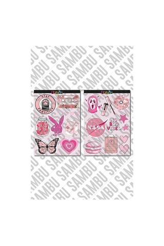 Pink Aesthetic Temalı Sticker Etiket Seti 2 - Pembe Sticker - Laptop Notebook Telefon