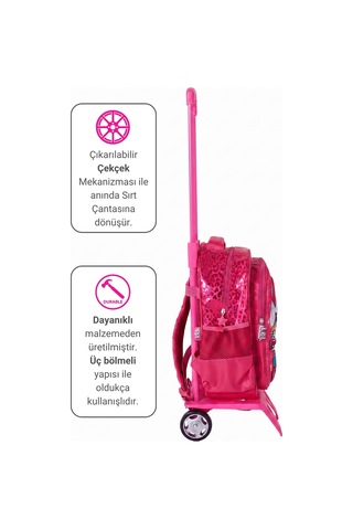 Lol Surprise Canlı Renkli Çıkarılabilir Çekçekli Kız Çocuk Okul Çantası 2188 Pembe