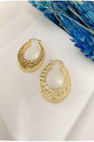 Demokan Kadın Küpe Vintage Taşlanmış Yuvarlak Küpe 001