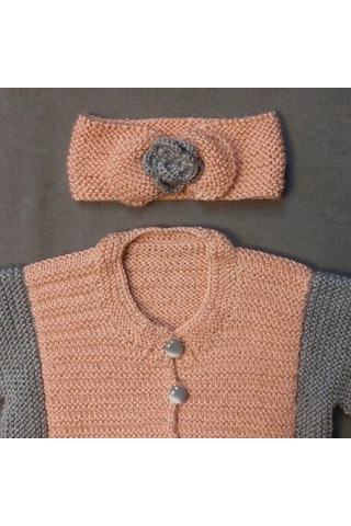 Uretti - Talia 8659 - 3969 El Örgüsü Kız Çocuk Hırka - Bandana - Patik 3'lü Takım - 2 Yaş Yavruağzı