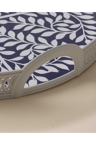 Delit Yuvarlak Örgü Tepsi - Lacivert/beyaz Çok Renkli