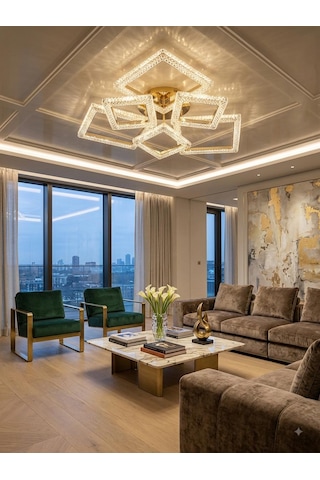 Kare 3+3'lü Ledli Gold Avize