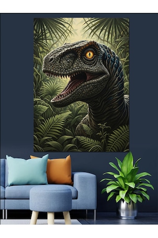 Dinozor T-rex Korkunç Yaratık Dekoratif Kanvas - Mdf Ahşap Tablo
