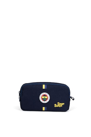 Fenerbahçe Lisanslı Çubuk Desen Baskılı Logolu Kalemlik - Lacivert 2 Bölmeli Kalem Çantası