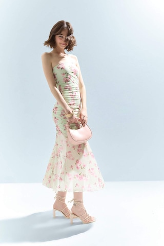 Defacto Coool Bodycon Vücudu Saran Straplez Çiçek Desenli Tül Maxi Elbise F5577ax25smgn766 Yeşil