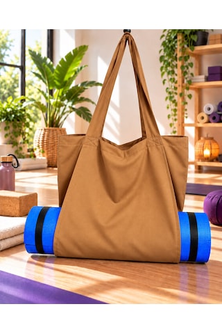 Mat Taşıma Çantası Yoga Fitness Silindir Antrenman Çantası - Çantalı Fermuarlı Mat Taşıma Çantası Açık Kahverengi