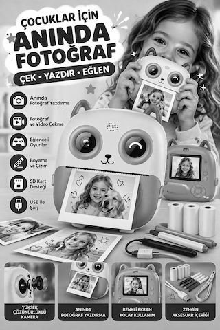 SY S5 Şipşak Baskılı Çocuk Kamera Dijital Fotoğraf Makinesi