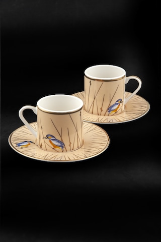 Sedge Altın Yaldızlı İki Kişilik Kahve Fincan Takımı Sarı