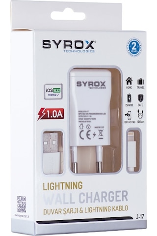 Syrox J17 iphone Uyumlu Lightning Kablolu Şarj Aleti Set 1.0A Beyaz (303963177)