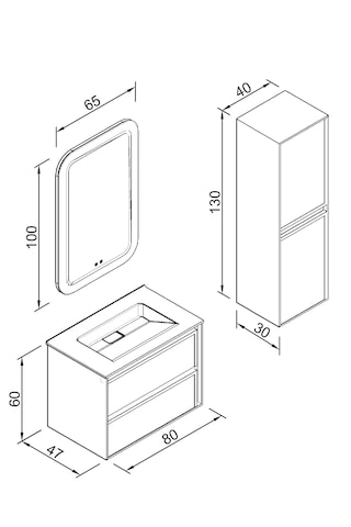 Elisa 80 Cm Banyo Dolabı - Antrasit Boy Dolap Dahil Antrasit
