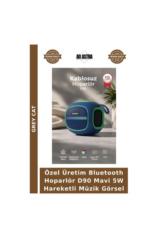 Özel Üretim Bluetooth Hoparlör D90 Mavi 5w Hareketli Müzik Görsel