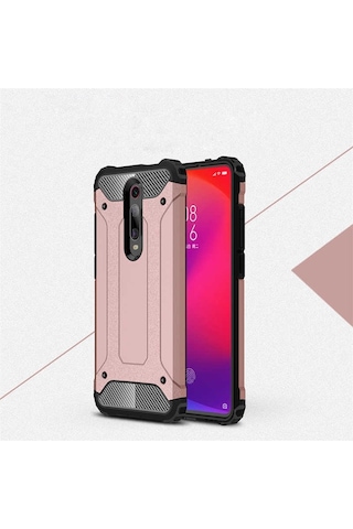 Noktaks - Xiaomi Uyumlu Xiaomi Mi 9t / Mi 9t Pro - Kılıf Çift Katman Zırh Tank Crash Military Kapak - Rose Gold