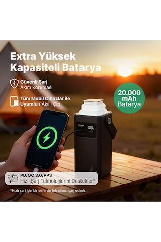 Ttec 2BB238S Recharger Extreme LCD 20.000 mAh PD 20W USB-C Ve Lightning Dahili Kablolu Led Fenerli Powerbank