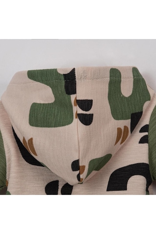 Kapşonlu Desenli Patiksiz Tulum Zeytin Yeşili