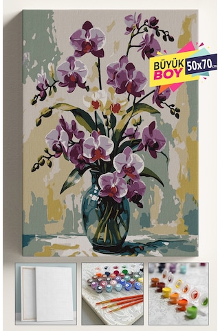 Sayılarla Boyama Seti Numaralı Tuval Fırça Boya Dahil Kasnaklı Set 50x70 Cm - Pembe Orkide