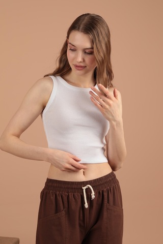 Chıcnhappy Kaşkorse Kumaş Halter Yaka Kadın Bluz Ekru - Kadın