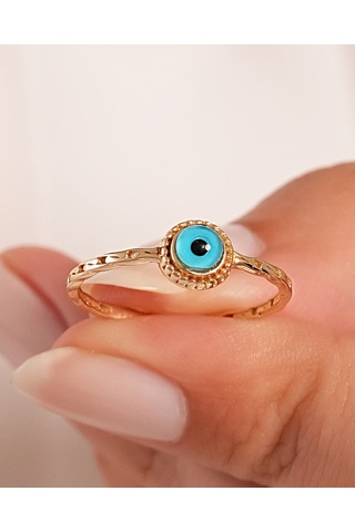Debora Jewelry 14 Ayar Altın Nazar Boncuklu Minimal Yüzük