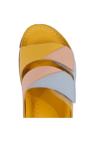 Napa Shoes Hakiki Deri Renkli Bantlı Rahat Taban Günlük Kadın Terlik Napa-305 Sarı