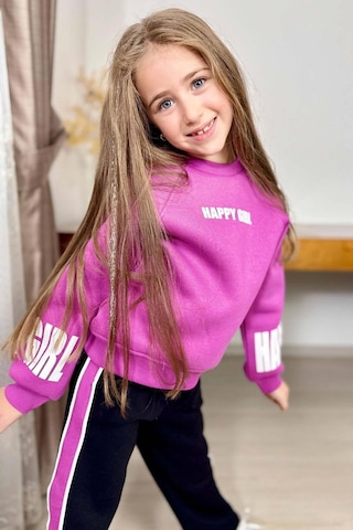 Riccotarz Kız Çocuk Kollarında Ve Göğsünde Girl Yazı Detaylı Mor Sweat Şerit Detaylı Eşofman Takım Mor