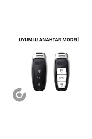 Audi A3 A4 A6 A7 A8 & B9 C8 4k D5 & S7 S8 & Q7 Q8 & E-tron Tpu Anahtar Kılıfı Siyah Gümüş