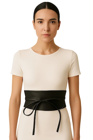 Kadın Kemer Deri Geniş Bağcıklı Siyah Siyah