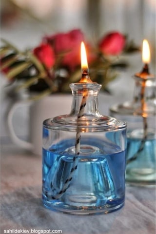 Mavi Kandil Yağı, Kokusuz Iç Mekan 250 Ml Ve 50 Cm Fitil