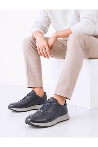 Cabani Lacivert Erkek Hakiki Deri Sneaker Ayakkabı
