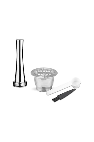 Mufunye 304 Paslanmaz Çelik Kahve Kapsülü Kare Delik + Toz Çekiç, Kaşık Ve Fırça İle - Yeniden Doldurulabilir, 5g Kapasite, Kaliteli Malzeme Diğer