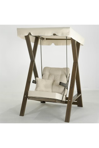 Meda Tekli Ladin Ahşap Salıncak Dış Mekan Bahçe, Teras Salıncağı -krem Krem