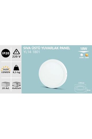 Cata 18w Sıva Üstü Yuvarlak Led Panel Beyaz 6500k
