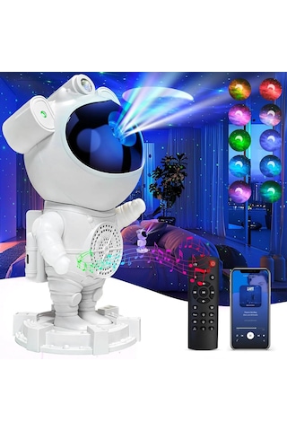 Bukrem Store Astronot Gece Lambası & Bluetooth Hoparlör Yıldız Projektörlü, Uzaktan Kumandalı, Atmosferik Led Işık