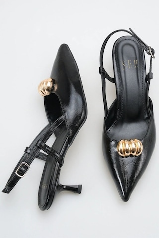 Sermoda Topuklu Kadın Ayakkabı - 5 Cm İnce Topuklu Sivri Burun Kadın Stiletto Ayakkabı Siyah Yanki