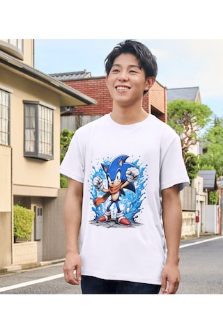 Sonic Çocuk Tişört Sonic Unisex Yetişkin Tişört Sonic Tişört Beyaz