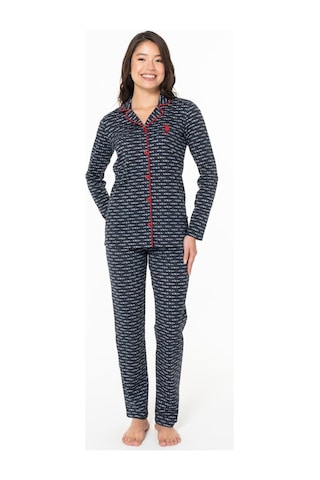 U.S. Polo Assn. Kadın %100 Pamuklu Uzunkol Mevsimlik Düğmeli Gömlek Pijama Ev Giyim Lacivert