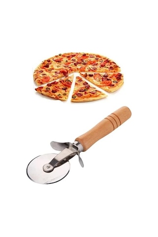 3b Trend Bambu Saplı Pizza Hamur Kesici 17 Cm Çelik Pizza Kesici