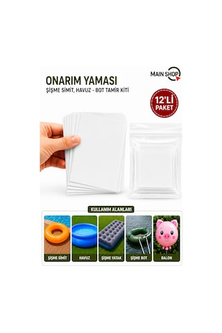 Mainshop 12 Adet Su Geçirmez Şeffaf Onarım Yaması - Şişme Yatak Ve Deniz Malzemeleri Tamir Seti M-51