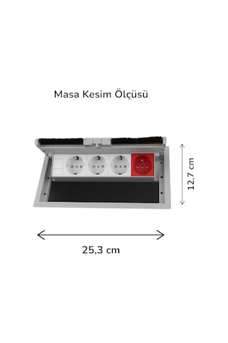 Masa Üstü Priz Kutusu Gri Plastik Kapaklı 1 Ups+ 3 Şebeke+1 Data