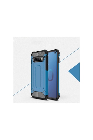 Noktaks - Samsung Galaxy Uyumlu S10 Plus - Kılıf Çift Katman Zırh Tank Crash Military Kapak - Mavi