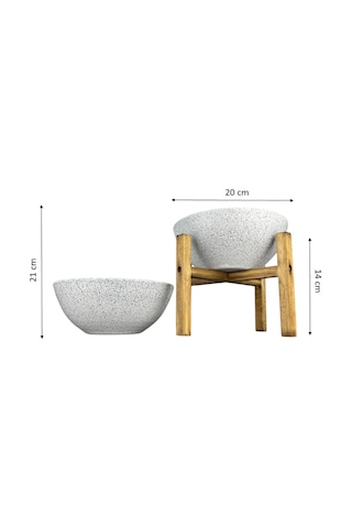 Bitki Tasarımı Ev Dekorasyon Beyaz Granit Aranjman Sunumluk Toprak Saksı Ayaksız Ve 4 Ayaklı İkili Set 20 Cm Çap