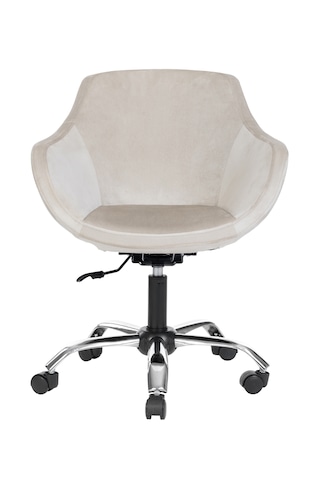 Krom Metal Ayaklı Ofis Çocuk Odası Çalışma Sandalyesi Monoko Bej