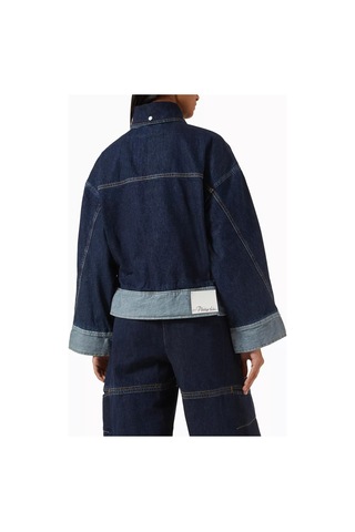 3.1 Phillip Lim Kemerli Boxy Denim Ceket, Peplum Detaylı, Oversize Kesim Lacivert