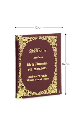50 Adet İsim Baskılı Vav Desenli Yaldızlı Deri Ciltli Çanta Boy Yasin Kitabı Mevlüt Hediyesi 128 Sayfa Kırmızı